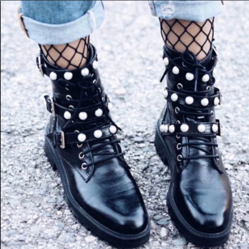 Zara pearl black combat boots